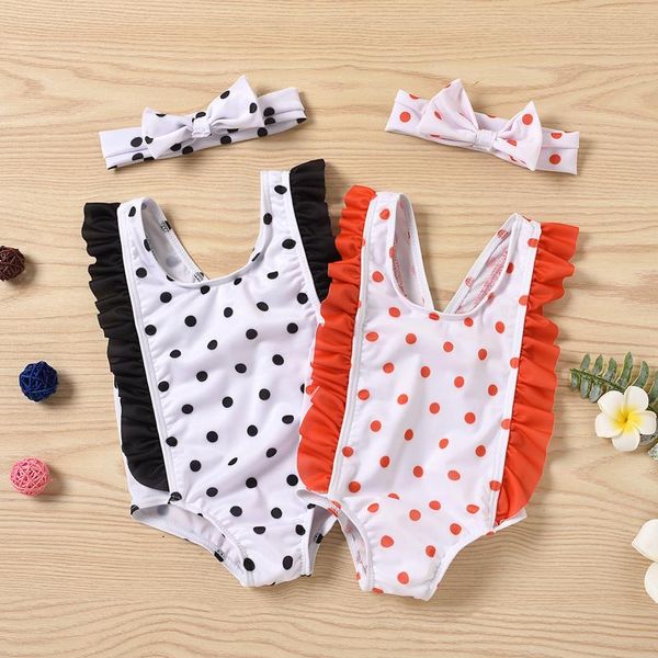 

kids baby girls swimsuits 2021 toddler polka dot bikini one-piece swimwear swimsuit beachwear one-pieces, Black