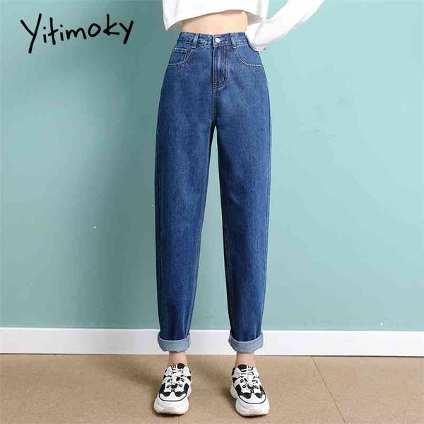 Yitimoky Hohe Taille Jeans Frau Gerade Sky Blue Denim Hosen Plus Größe Elastische Gewaschen Casual Vintage Streetwear Mom Frauen 210708