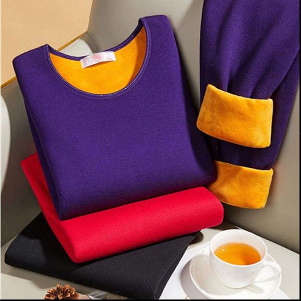 

warm clothing thermal underwear womens sleepwears sets winter solid color middle neck thin versatile and slim bottom, Black;red