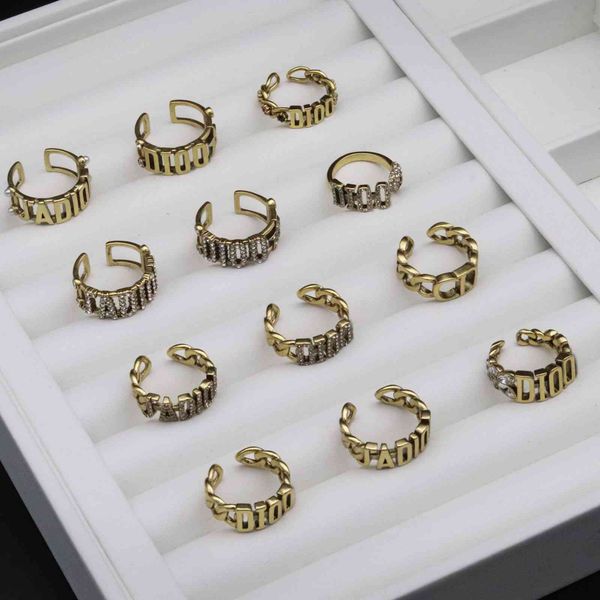 

special offer 2021 luxury designer jewelry ring letter opening female net red diamond brass, Silver