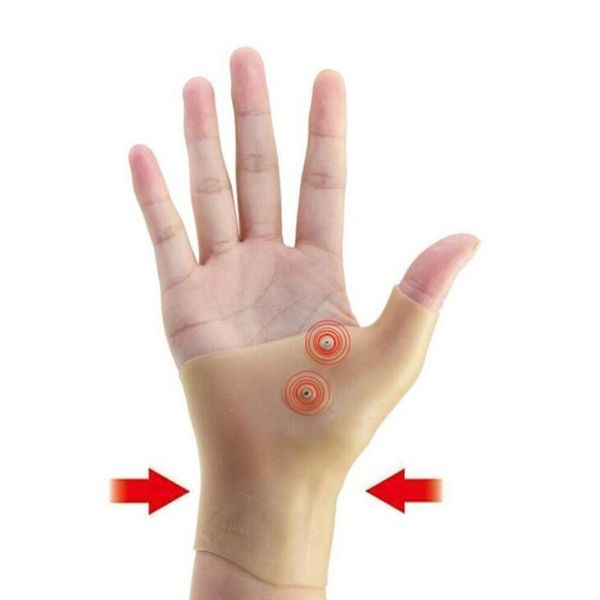 

magnetic therapy wrist hand thumb support gloves silicone gel arthritis pressure corrector massage pain relief, Black;red