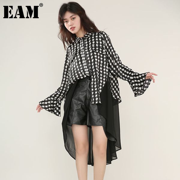 

[eam] women chiffon big size black long print blouse lapel long sleeve loose fit shirt fashion spring autumn 1dd465501 21512, White