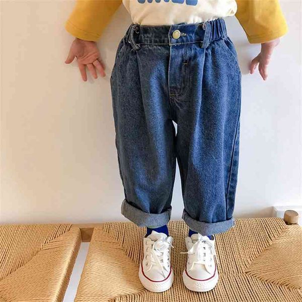 

autumn girls loose casual denim pants boys children 2 colors jeans kids bottoms 210708, Blue