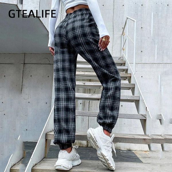

women's pants & capris gtealife y2k punk style elastic waist plaid harem cargo autumn winter women harajuku high street loose sweatpant, Black;white