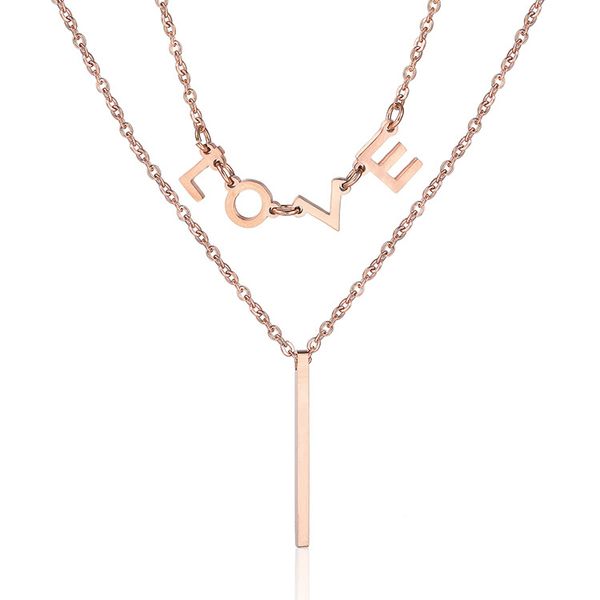 

double layered rose gold plated love initial pendant necklace for women gift, Silver
