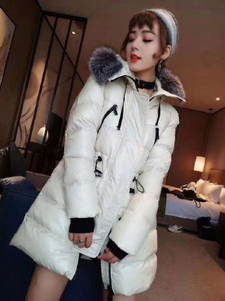 

monclair luxury france women's down jackets designer brand maya long hooded fur collar slim fit loose thick fashion trend top, Black