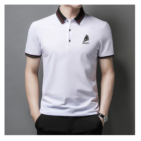 

summer new polo shirt men's fashion lapel loose short-sleeved ice silk compassionate men's business casual solid color t-shirt, White;black