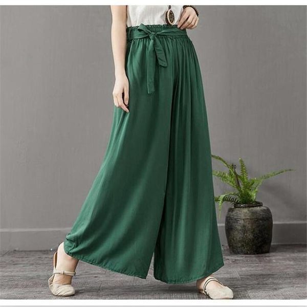 

women's pants & capris 2021 women summer thin cotton linen long vintage elegant comfortable wide leg chinese style plus size trousers, Black;white