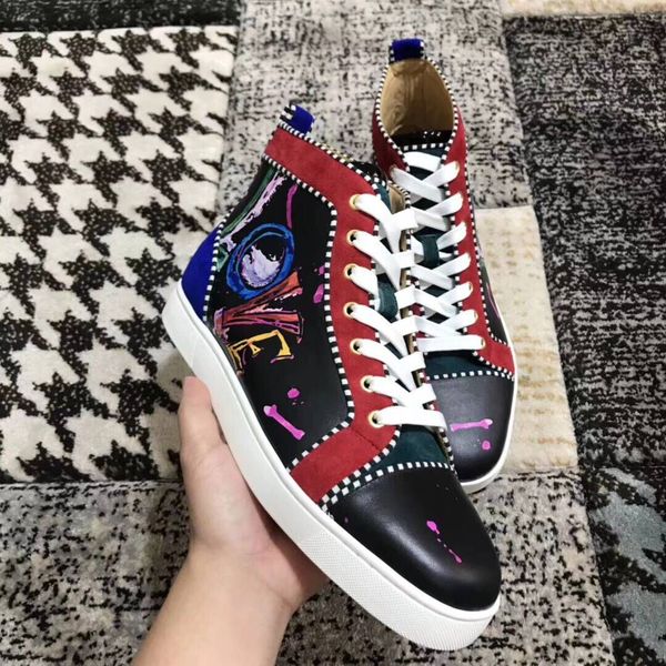 

men's women's sneakers white black graffiti perfect men's red sole casual shoes party wedding dress party dress shoes