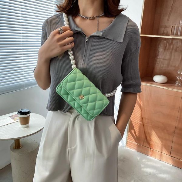 

pearl chains designer shoulder bag women 2021 quality pu leather crossbody bags solid color ladies handbags purses cross body