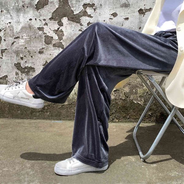 

collaosed pleuche wide-legged pants since small waist loose ribbon autumn joker mop the drape velvet trousers 210429, Blue