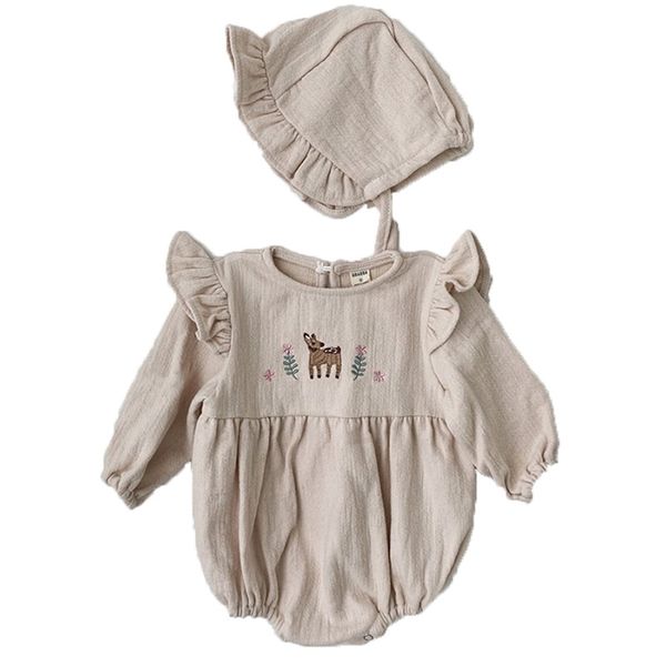 Abbigliamento per bambini coreano primavera baby Body in legno con orecchio in pizzo triangolo da arrampicata body infantile 210702