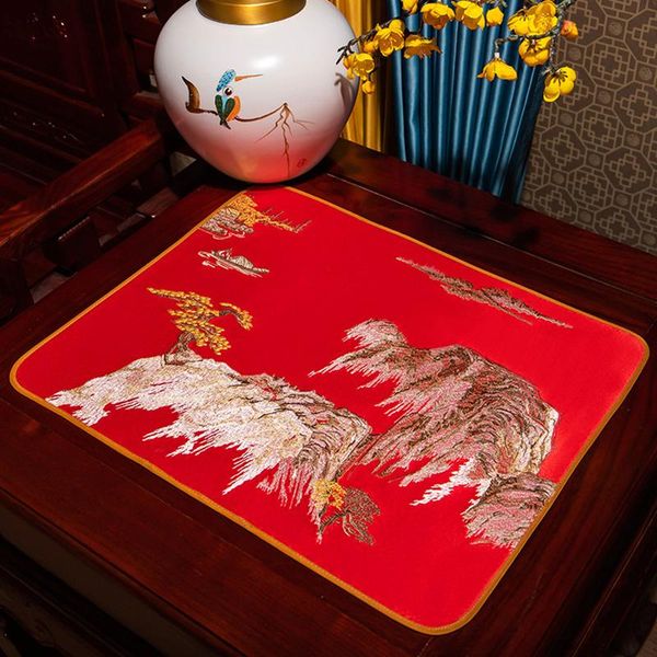 

mats & pads elegant embroidery scenic chinese decorative placemat bowl plate banquet dining table mat protective insulation non-slip pad