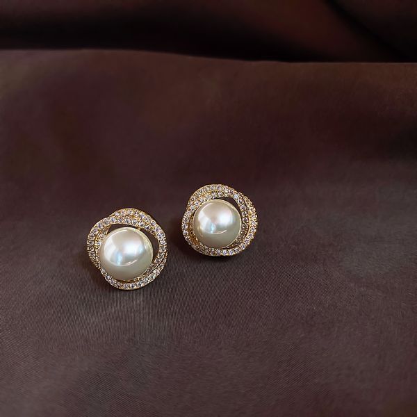 

new trendy imitate zircon pearl ear studs charm lady earrings jewelry unusual gifts for women girls, Golden