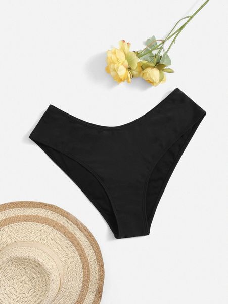 

plus solid high cut bikini bottom 14bf#, Black