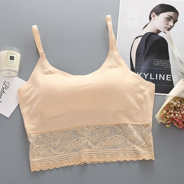 

seamless tube for women lace bra ice silk comfortable camisole wireless one piece lingerie bra, Black;white