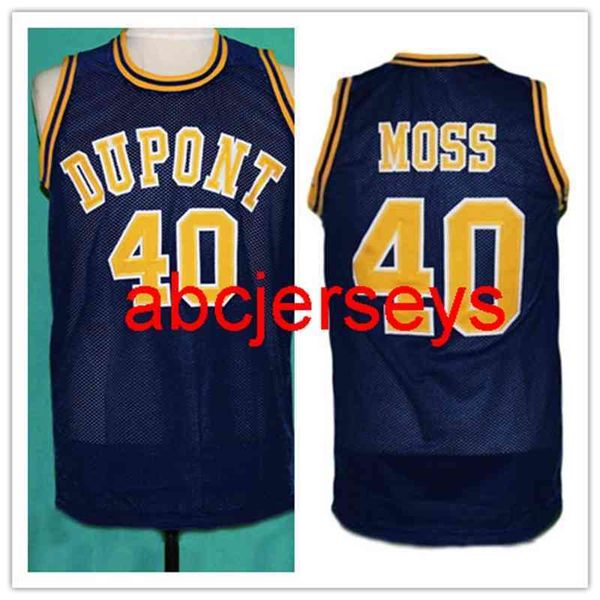 

40 randy moss dupont high school bule yellow basketball jersey mens stitched custom any number name jerseys, Black