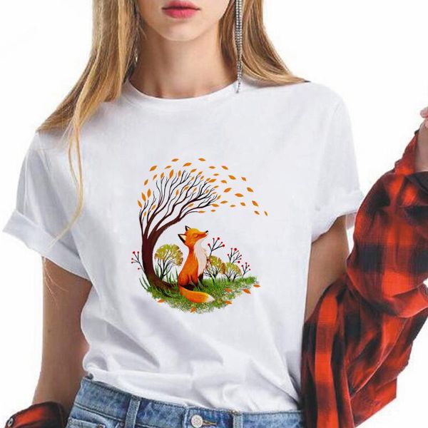 

women's t-shirt aesthetic printed animal women tshirt fashion high syreet spring summer elegant lady casual t-shirts harajuku art, White