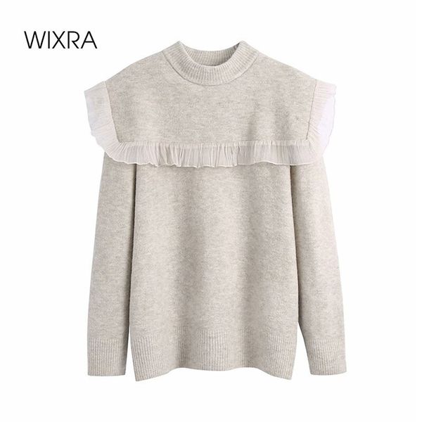 

wixra mesh patchwork sweater autumn winter solid long sleeve ladies knitted women's jumpers and pullovers 210419, White;black