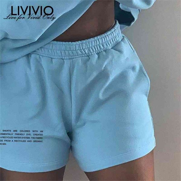 

[livivio] soild cotton shorts women plus size letter printed sweatpants pockets short pants summer streetwear joggers shorts 210625, White;black