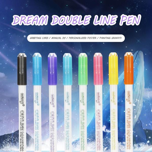 

gift wrap 4# 8-color fluorescent dream double-line pen color hand-painted painting pens 3ml stationery invisible ink highlighter
