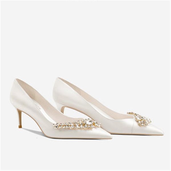 

sandals 2021 spring silk banquet dress shoes large size white bridal wedding stiletto pointed pump women's dw4e, Black