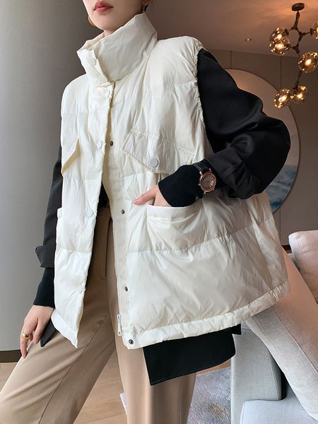 

vests down vt women's autumn winter plush 2021 loose and thin white goose down short outer casual et, Black;white