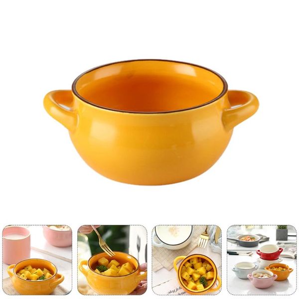 

bowls 1pc ceramic dessert bowl double handle soup rice pudding