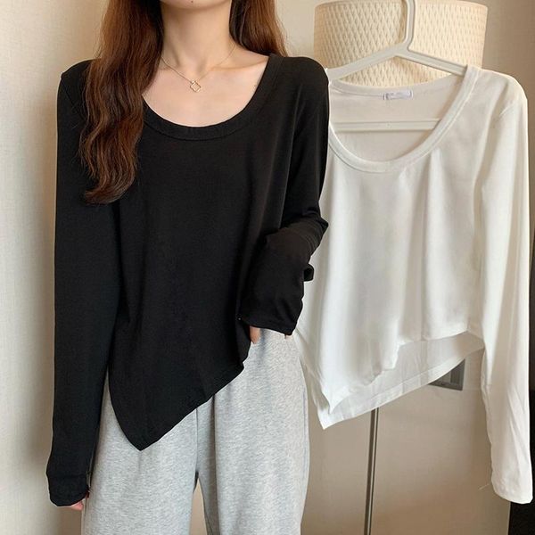 

women's t-shirt summer/autumn asymmetric loose for women minimalist style long sleeve street casual wear tees female white