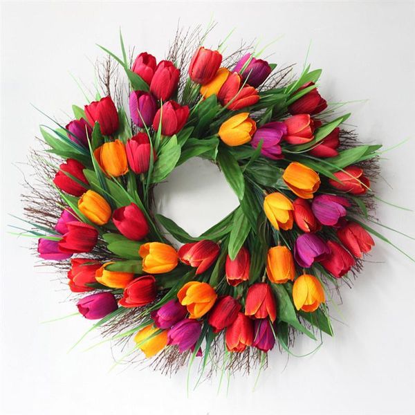 

decorative flowers & wreaths 1pc simulation tulip wreath door wall ornament garland silk flower exquisite artificial fake home decor