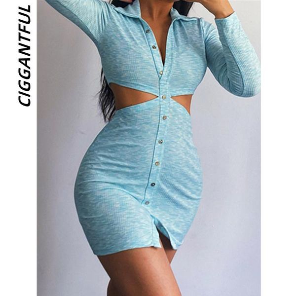 

casual dresses ciggantful women's breasted slim short lapel color hollow pencil mini bodycon dress 2021 fall button clothes, Black;gray