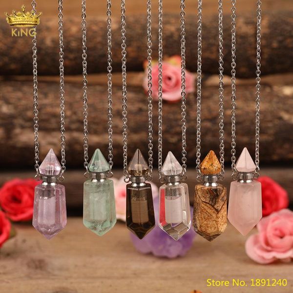 

fashion women perfume bottle pendant jewelry natural pictures jaspers fluorite stone white quartz essential oil necklace necklaces, Silver