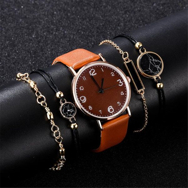 

wristwatches watch set women 5pcs woman quartz wristwatch leather ladies bracelet luxury casual relogio femenino gift for girlfriend, Slivery;brown
