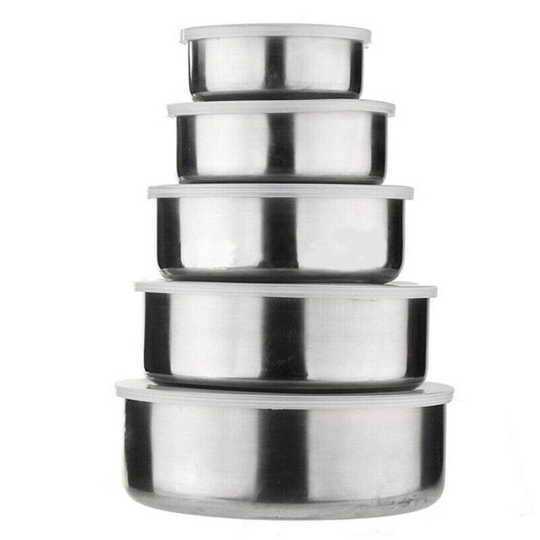 

dinnerware sets 5pcs/set stainless steel reusable fresh-keeping storage box round container large capacity sealed case insulation