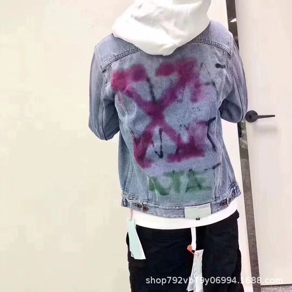 

off graffiti spray painting casual cowboy coat for men and women, Black;brown