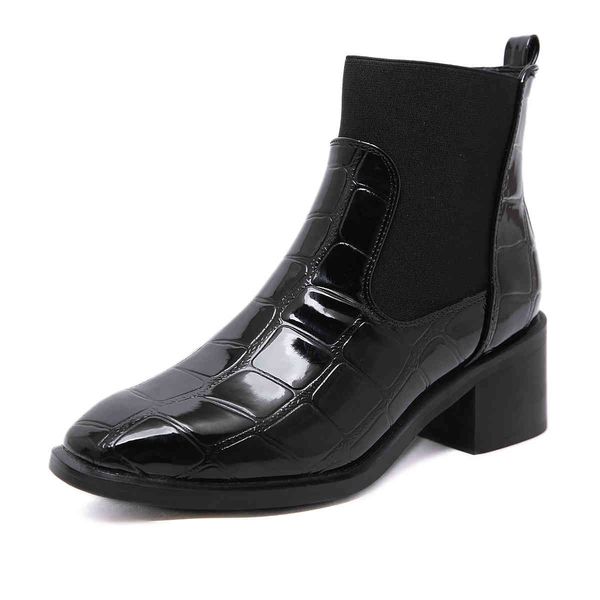 

boots snow classic heels patent pu women winter warm short plush insole ankle shoes psi1, Black