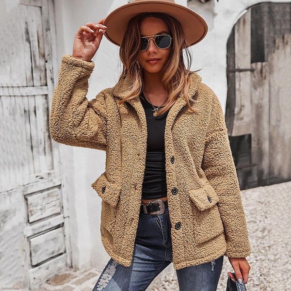 

women's jackets thick coat 2021 long sleeve pocket autumn winter coats and women clothes, Black;brown