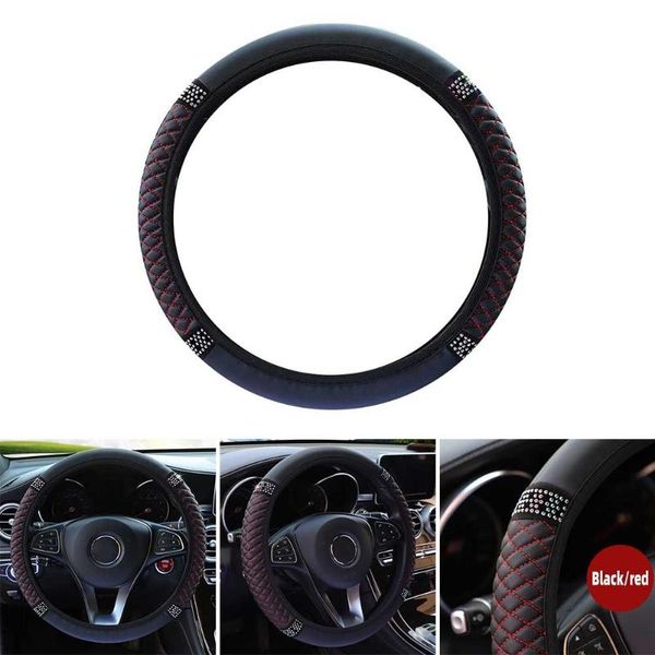 

steering wheel covers 1 pcs universal car suv diamond cover pu leather anti-slip waterproof protector 15''/38cm decoration accesso
