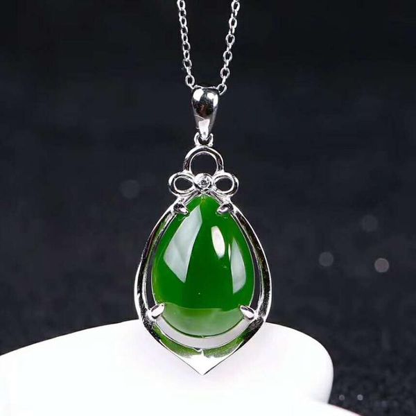 

lockets hetian biyu silver inlay pendant one touch green j28#
