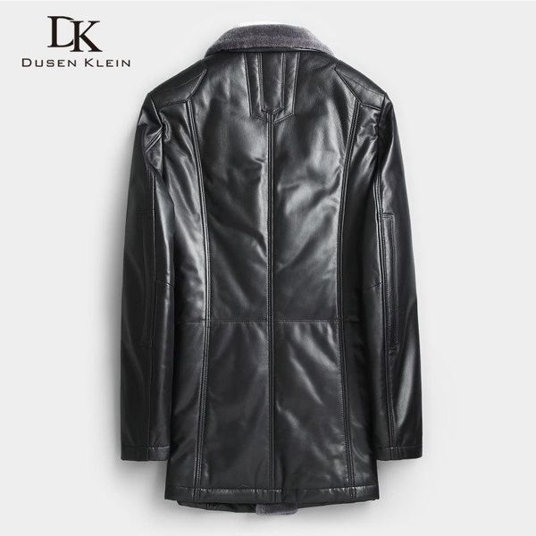 

men's leather & faux genuine down jacket winter warm long coat wool collar outerwear sheepskin designer x17312, Black