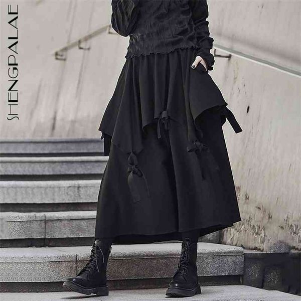 

irregular double skirt women's spring high waist hepburn design ribbon black a-line mid-calf 5b560 210427