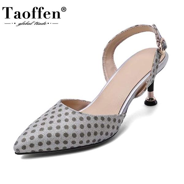 

taoffen plus size 34-43 pointed toe women sandals fashion ankle strap daily party shoes club thin heels footwear, Black