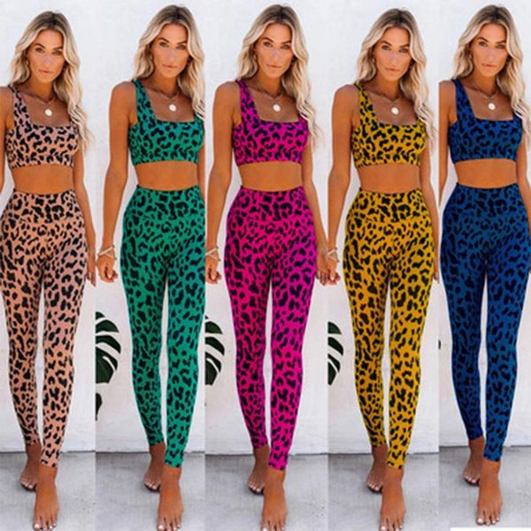 

yoga outfit gym set clothing fitness sports bra leopard print leggings 2 piece women's tracksuit crop suit 65-011