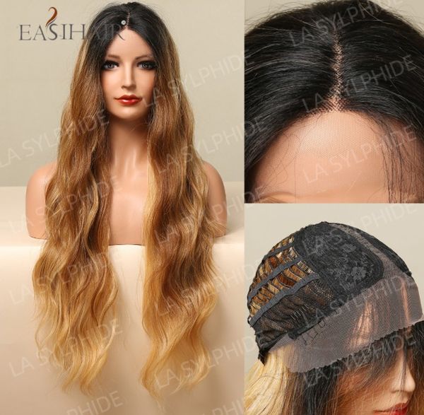 

lace wig long length curly hair brown 24 inch for women girls, Black;brown