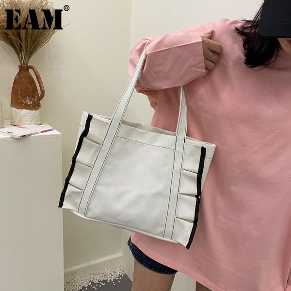 

[eam] women summer white pleated canvas large capacity personality all-match shoulder bag fashion tide 2021 18a2525 cross body