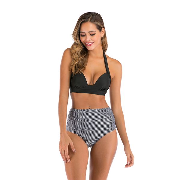 

waist 2021 high women's new split bikin bikini swimsuit, White;black
