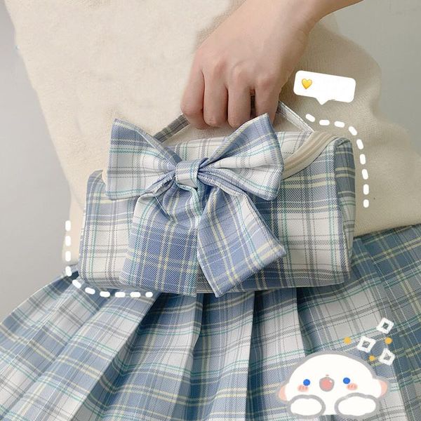 

pencil cases grid case kawaii bags big removable bowknot canvas pen for school