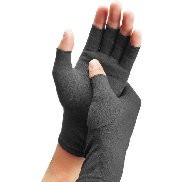 

cycling gloves 1pair hand arthritis durable washable elastic relief therapy compression half-finger joint pain health care lightweight, Black