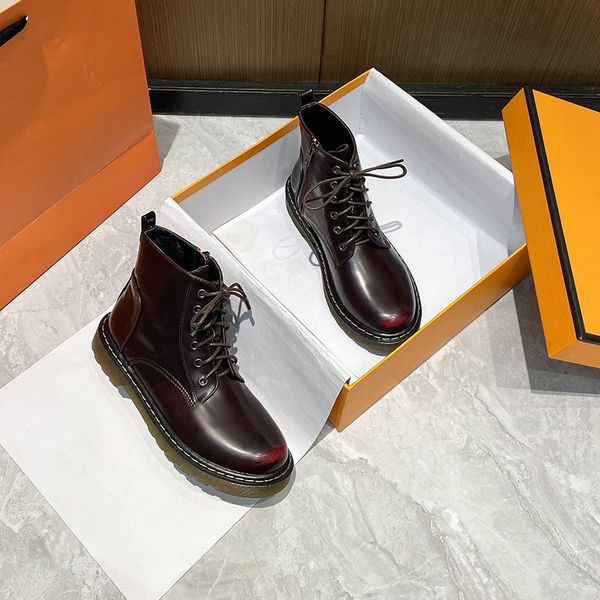 

large size sho 41-43 autumn winter 2021 short thick soled martin boot's british style polished motorcycle leather, Black