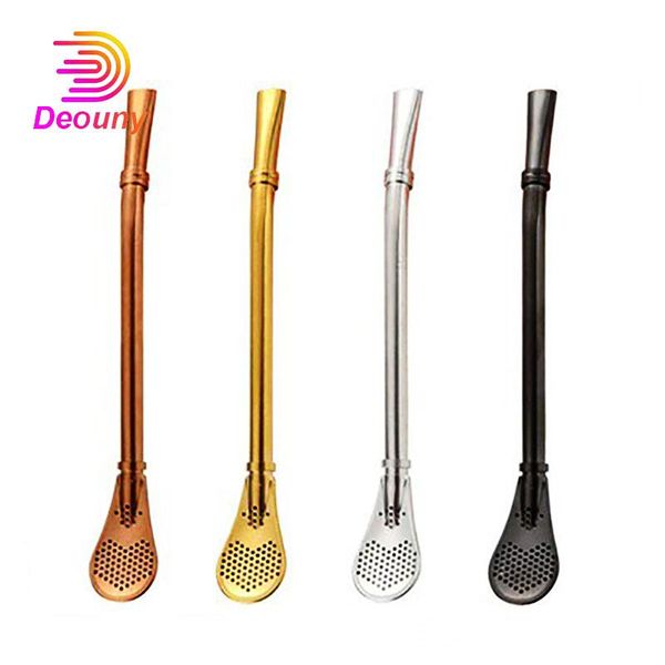 

drinking straws deouny yerba mate straw drink stirrers gold-plated cocktail tubes 304 stainless steel bar filter beverage mixing spoon tools